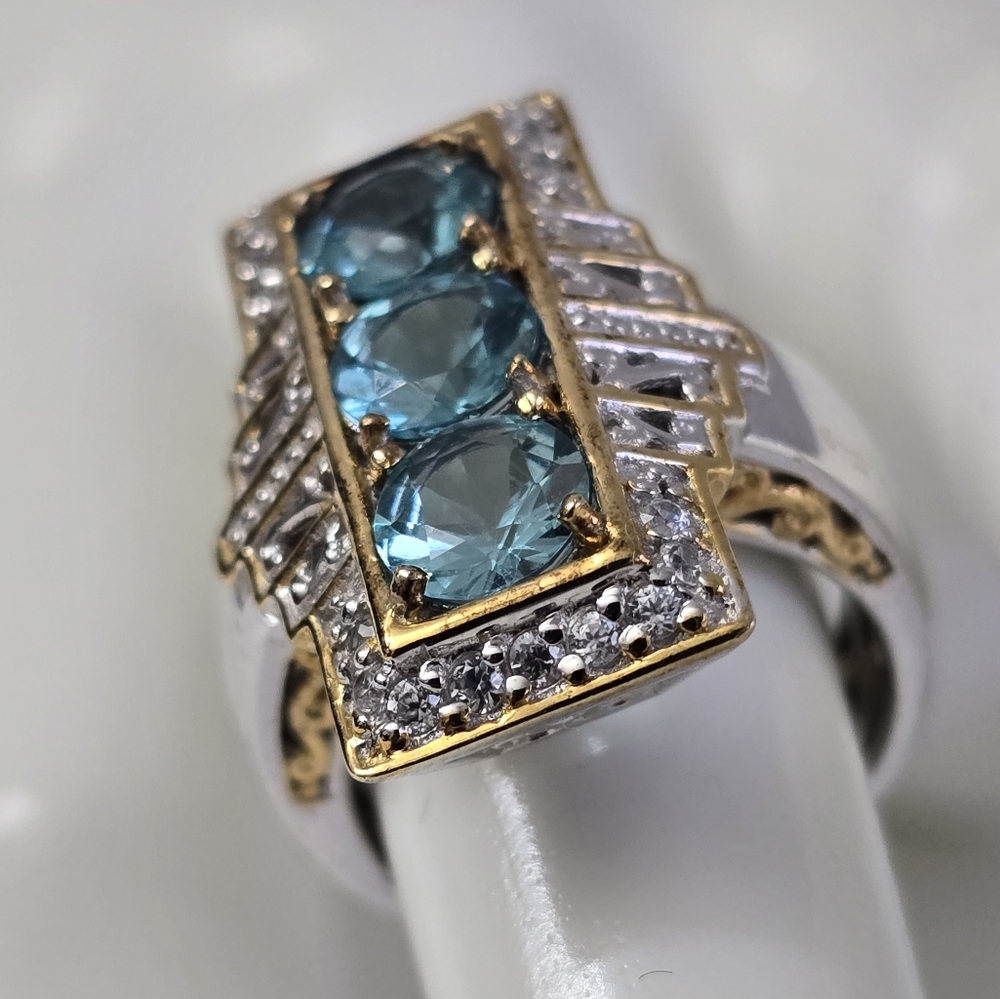 Sterling Silver 925 Rectangular Design Vibrant Ri… - image 3